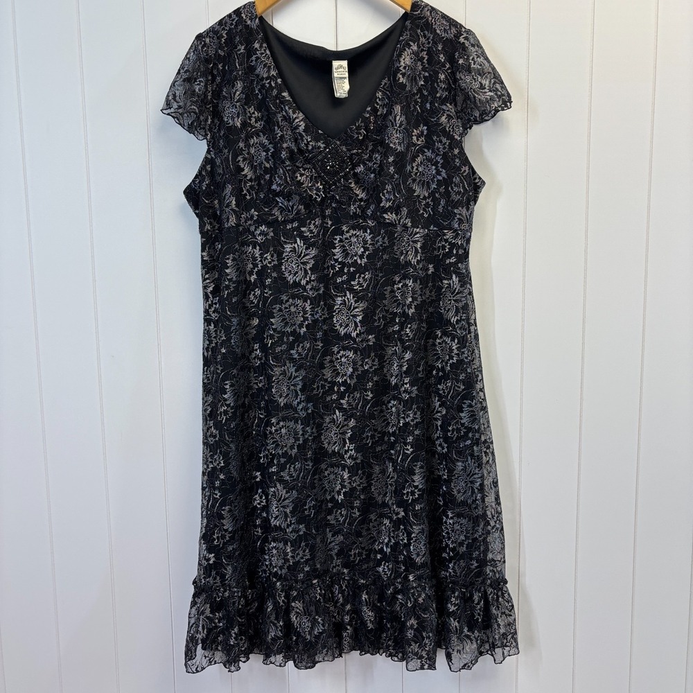 Sangria Woman Cocktail Beaded Lace Dress Size 24W Dark Romantic Wedding Event